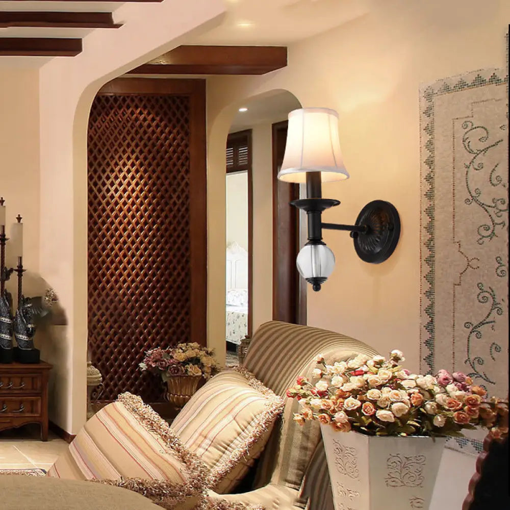 DecorBites™ DecorBites™ Contemporary White Fabric Bell Wall Sconce: 1 Light Crystal Ball Wall Lamp, Black