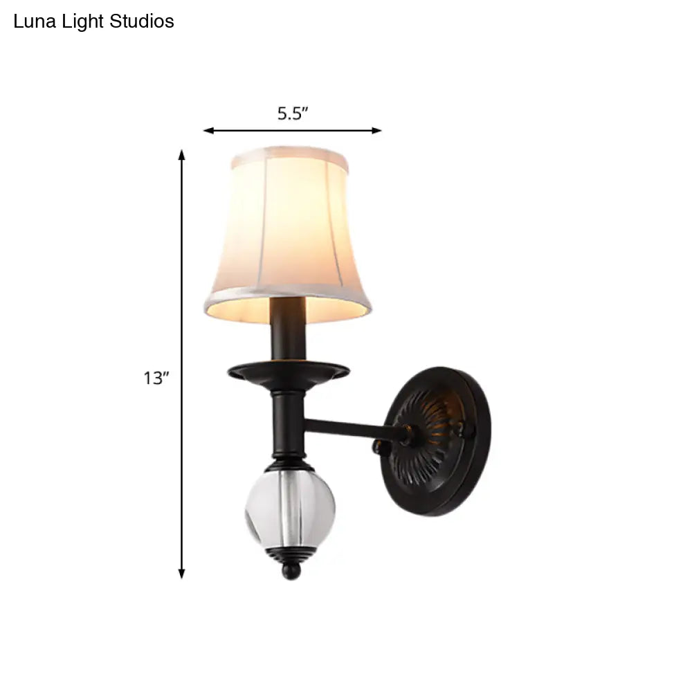 DecorBites™ DecorBites™ Contemporary White Fabric Bell Wall Sconce: 1 Light Crystal Ball Wall Lamp, Black