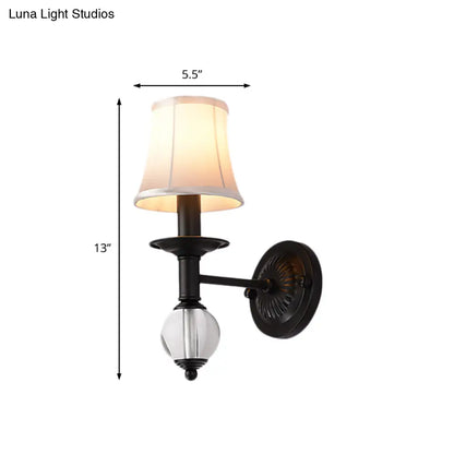 DecorBites™ DecorBites™ Contemporary White Fabric Bell Wall Sconce: 1 Light Crystal Ball Wall Lamp, Black