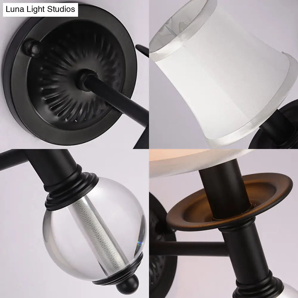 DecorBites™ DecorBites™ Contemporary White Fabric Bell Wall Sconce: 1 Light Crystal Ball Wall Lamp, Black
