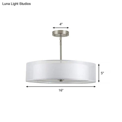 Contemporary White Fabric LED Cylinder Pendant Lamp - 16"/19.5"/23.5" Dia