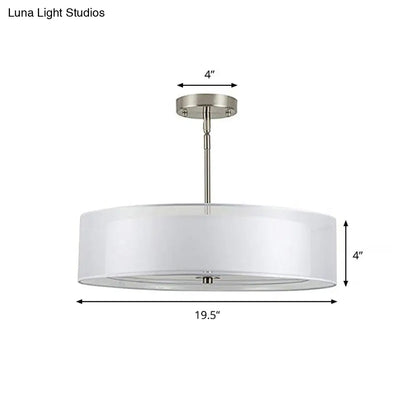 Contemporary White Fabric LED Cylinder Pendant Lamp - 16"/19.5"/23.5" Dia