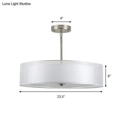 Contemporary White Fabric LED Cylinder Pendant Lamp - 16"/19.5"/23.5" Dia