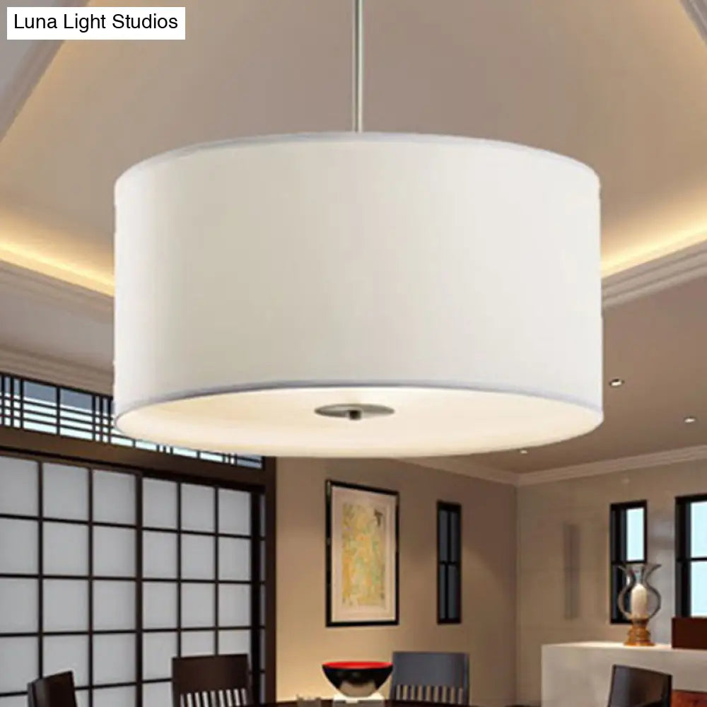 Contemporary White Fabric LED Cylinder Pendant Lamp - 16"/19.5"/23.5" Dia