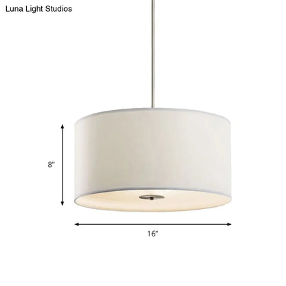 Contemporary White Fabric LED Cylinder Pendant Lamp - 16"/19.5"/23.5" Dia