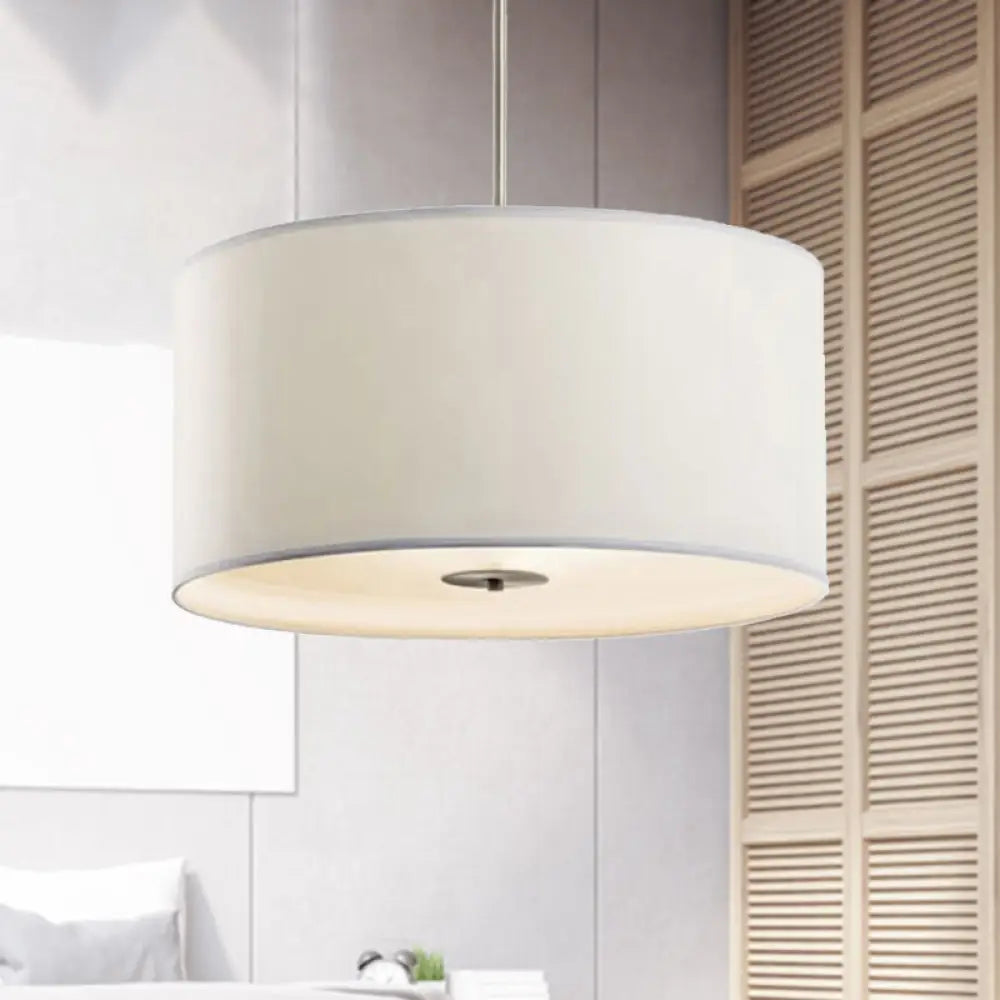 Contemporary White Fabric LED Cylinder Pendant Lamp - 16"/19.5"/23.5" Dia