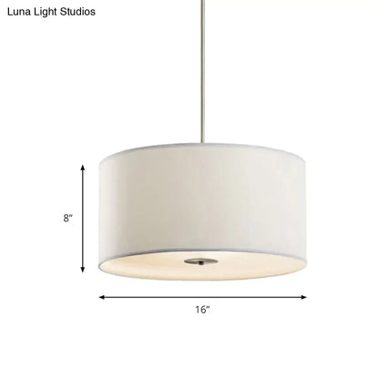 Contemporary White Fabric LED Cylinder Pendant Lamp - 16"/19.5"/23.5" Dia