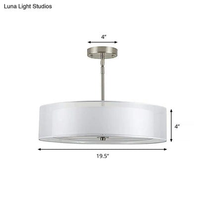 Contemporary White Fabric LED Cylinder Pendant Lamp - 16"/19.5"/23.5" Dia