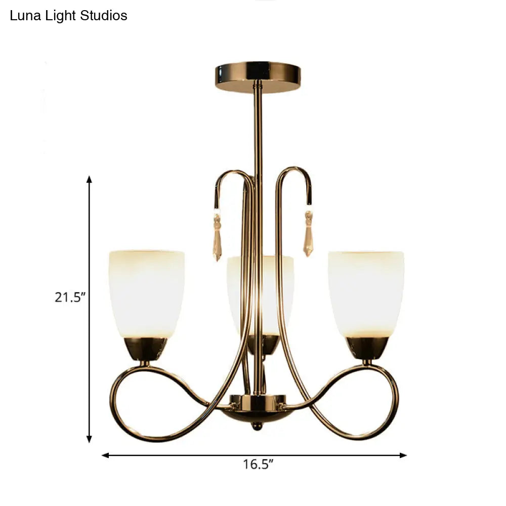 Lámpara de araña contemporánea de cristal blanco con forma de campana y decoración de cristal plateado para pasillo