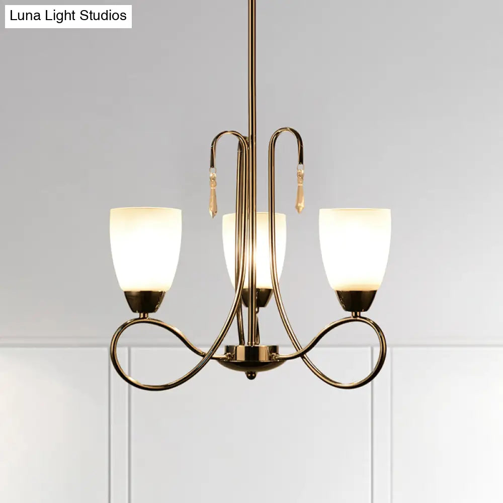 Lámpara de araña contemporánea de cristal blanco con forma de campana y decoración de cristal plateado para pasillo