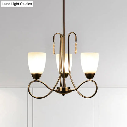 Lámpara de araña contemporánea de cristal blanco con forma de campana y decoración de cristal plateado para pasillo