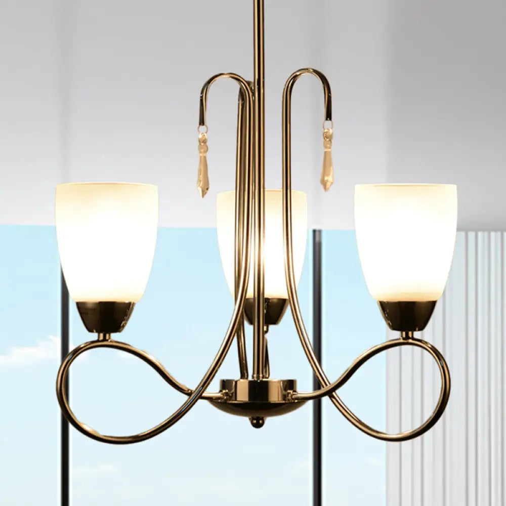 Lámpara de araña contemporánea de cristal blanco con forma de campana y decoración de cristal plateado para pasillo