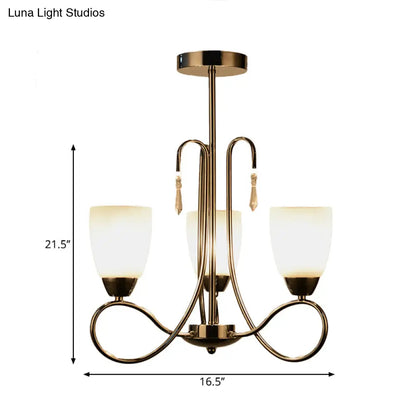 Lámpara de araña contemporánea de cristal blanco con forma de campana y decoración de cristal plateado para pasillo