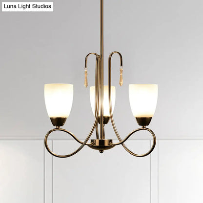 Lámpara de araña contemporánea de cristal blanco con forma de campana y decoración de cristal plateado para pasillo