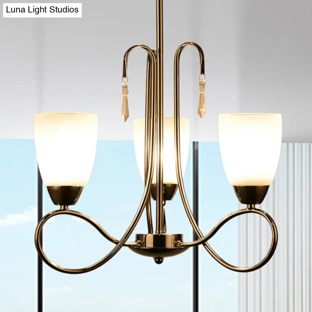 Lámpara de araña contemporánea de cristal blanco con forma de campana y decoración de cristal plateado para pasillo