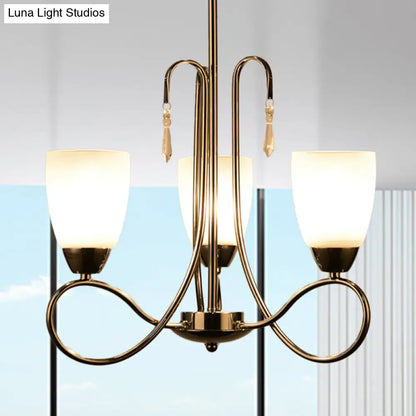 Lámpara de araña contemporánea de cristal blanco con forma de campana y decoración de cristal plateado para pasillo