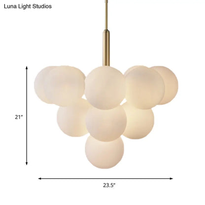 Lámpara de araña contemporánea de cristal blanco – Lámpara colgante de latón de 5/13 luces con diseño esférico