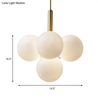 Lámpara de araña contemporánea de cristal blanco – Lámpara colgante de latón de 5/13 luces con diseño esférico