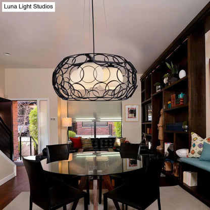 Lámpara de techo colgante contemporánea de cristal blanco con diseño de jaula - 3 luces