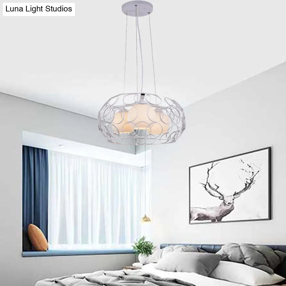 Lámpara de techo colgante contemporánea de cristal blanco con diseño de jaula - 3 luces