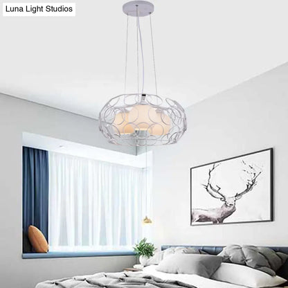 Lámpara de techo colgante contemporánea de cristal blanco con diseño de jaula - 3 luces