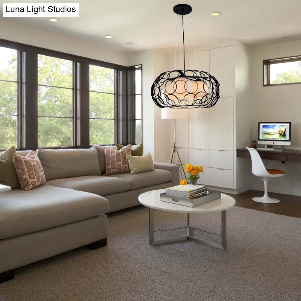 Lámpara de techo colgante contemporánea de cristal blanco con diseño de jaula - 3 luces