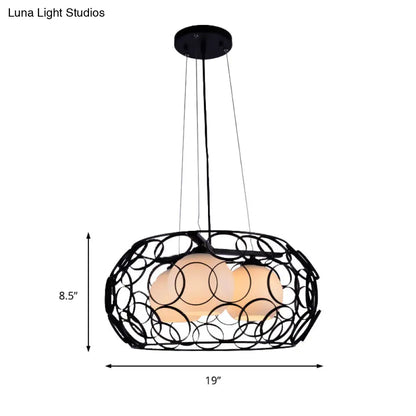 Lámpara de techo colgante contemporánea de cristal blanco con diseño de jaula - 3 luces