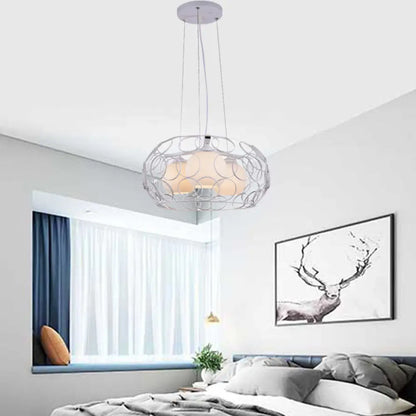 Lámpara de techo colgante contemporánea de cristal blanco con diseño de jaula - 3 luces