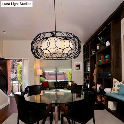 Lámpara de techo colgante contemporánea de cristal blanco con diseño de jaula - 3 luces