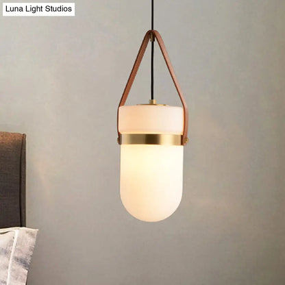 Contemporary White Glass Cylinder Pendant Lamp for Bedroom Ceiling