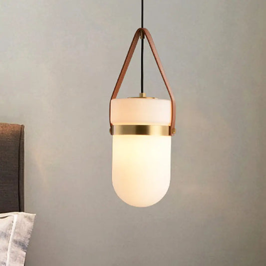 Contemporary White Glass Cylinder Pendant Lamp for Bedroom Ceiling