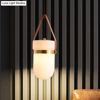 Contemporary White Glass Cylinder Pendant Lamp for Bedroom Ceiling