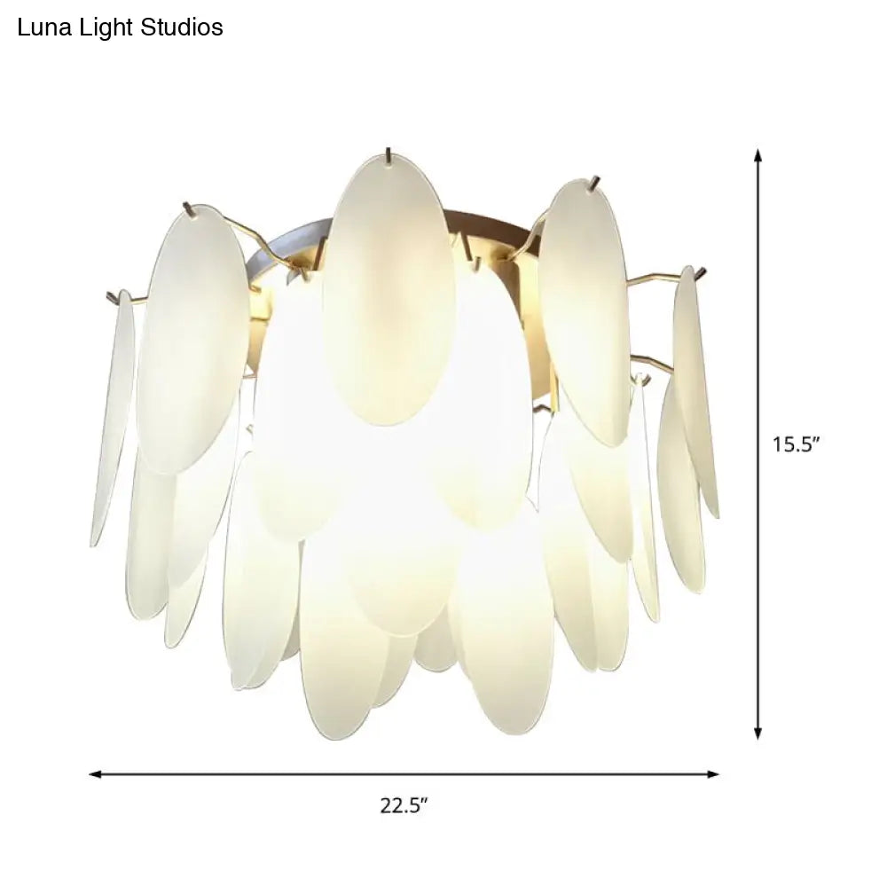 Lámpara de techo DecorBites™ contemporánea con forma de pluma y pantalla de cristal blanco - 22,5"/28" de ancho - 6 luces para sala de estar