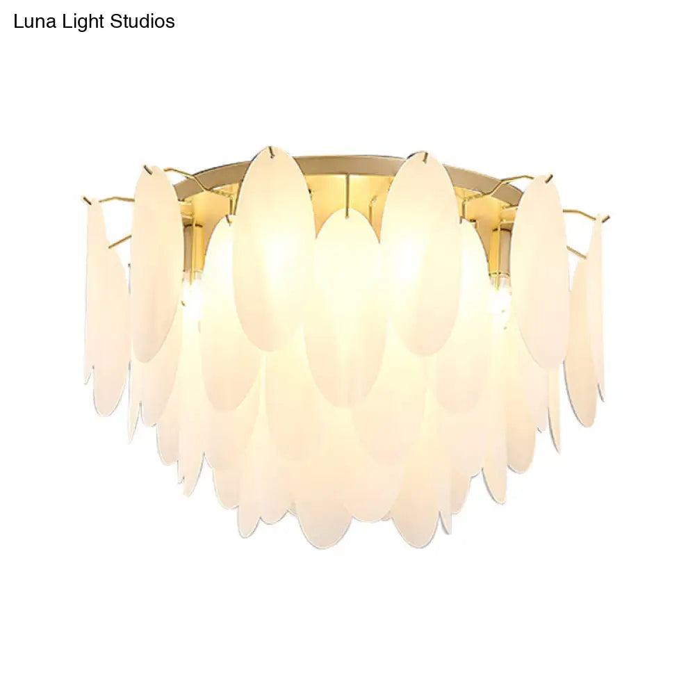 Lámpara de techo DecorBites™ contemporánea con forma de pluma y pantalla de cristal blanco - 22,5"/28" de ancho - 6 luces para sala de estar