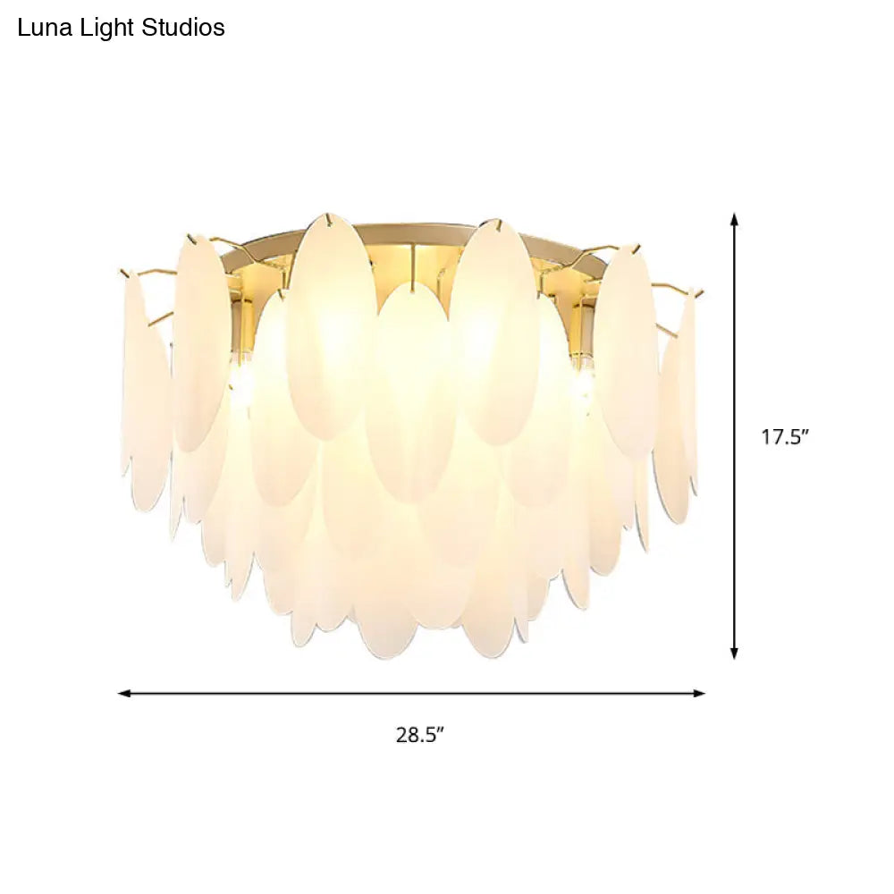 Lámpara de techo DecorBites™ contemporánea con forma de pluma y pantalla de cristal blanco - 22,5"/28" de ancho - 6 luces para sala de estar