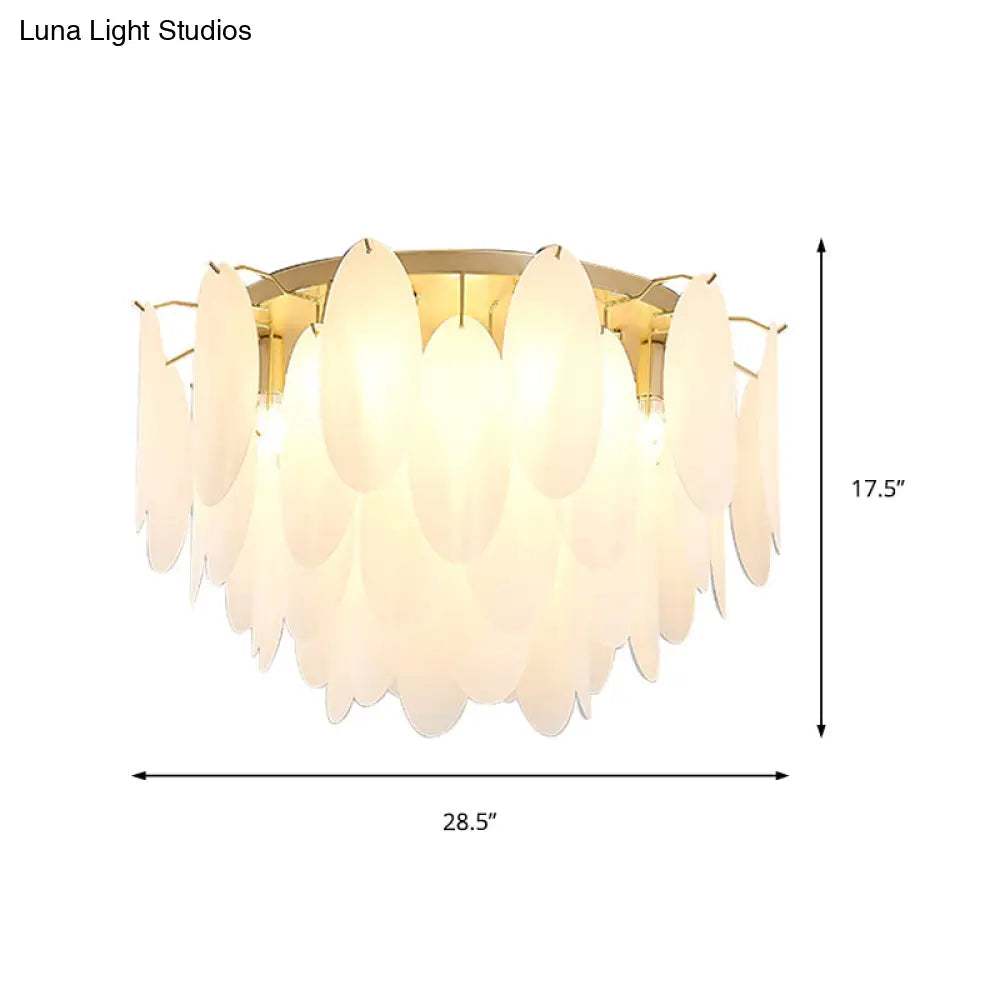 Lámpara de techo DecorBites™ contemporánea con forma de pluma y pantalla de cristal blanco - 22,5"/28" de ancho - 6 luces para sala de estar