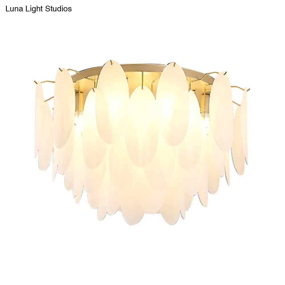 Lámpara de techo DecorBites™ contemporánea con forma de pluma y pantalla de cristal blanco - 22,5"/28" de ancho - 6 luces para sala de estar