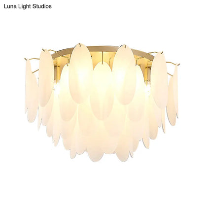 Lámpara de techo DecorBites™ contemporánea con forma de pluma y pantalla de cristal blanco - 22,5"/28" de ancho - 6 luces para sala de estar