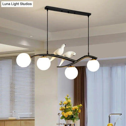 Lámpara colgante de isla DecorBites™ contemporánea de cristal blanco con pájaros - Lámpara de comedor de 4 luces - Cable ajustable