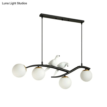 Lámpara colgante de isla DecorBites™ contemporánea de cristal blanco con pájaros - Lámpara de comedor de 4 luces - Cable ajustable