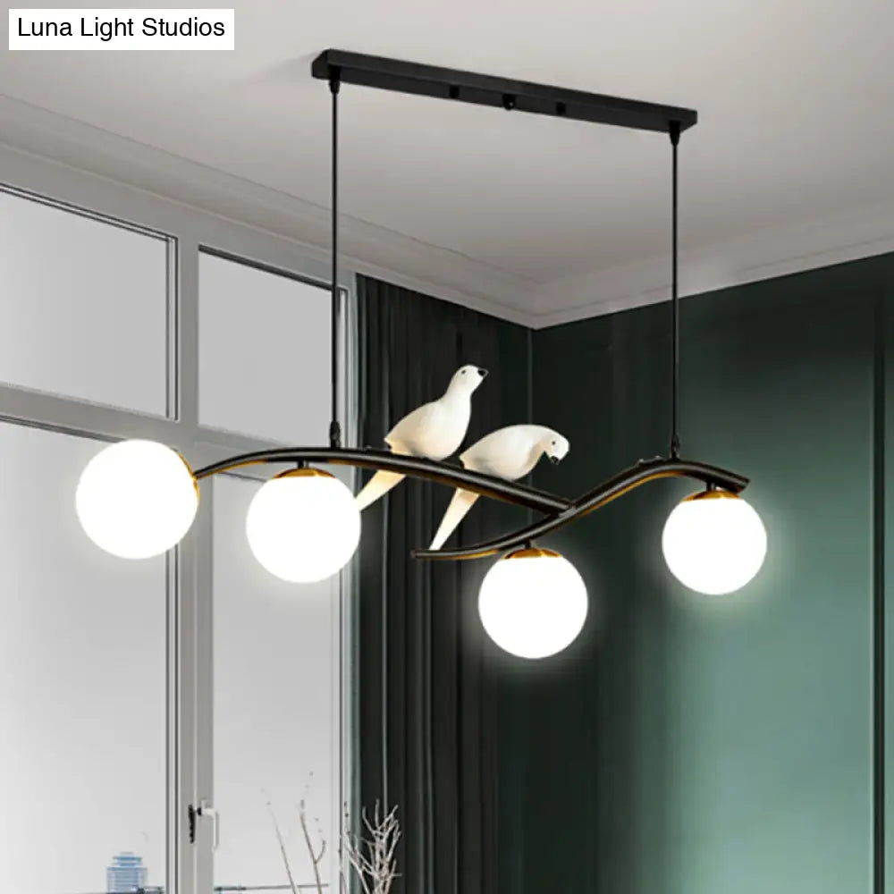 Lámpara colgante de isla DecorBites™ contemporánea de cristal blanco con pájaros - Lámpara de comedor de 4 luces - Cable ajustable