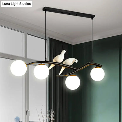 Lámpara colgante de isla DecorBites™ contemporánea de cristal blanco con pájaros - Lámpara de comedor de 4 luces - Cable ajustable