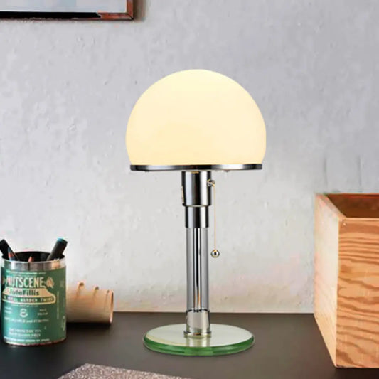 Contemporary White Glass Nightstand Lamp with Blue Reading Light