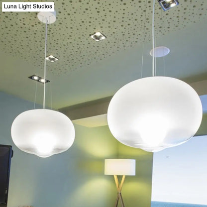 Contemporary White Glass Orb Pendant Light for Kitchen - 1 Head Ceiling Lamp, 12.5"/17" Wide