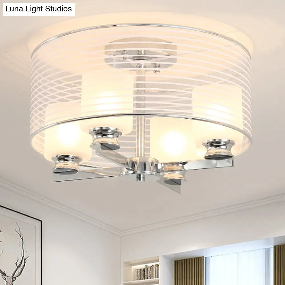 Lámpara de techo semiempotrada DecorBites™ contemporánea de cristal blanco - 4 luces, estructura cromada con pantalla de cristal.