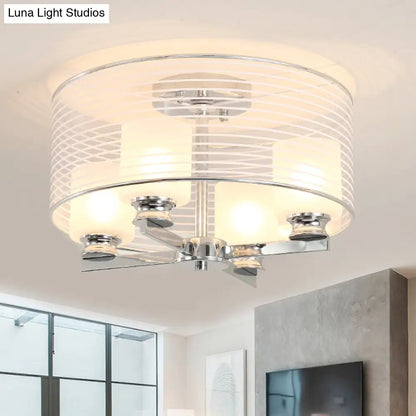 Lámpara de techo semiempotrada DecorBites™ contemporánea de cristal blanco - 4 luces, estructura cromada con pantalla de cristal.