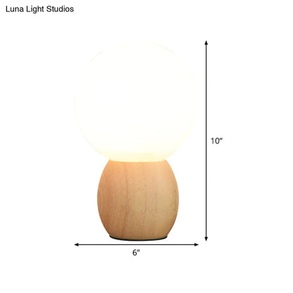 Contemporary White Glass Spherical Task Light: 1-Bulb Reading Book Light in Wood