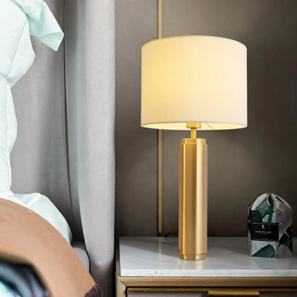 Contemporary White Nightstand Lamp: 1-Head Bedroom Table Light with Fabric Drum Shade