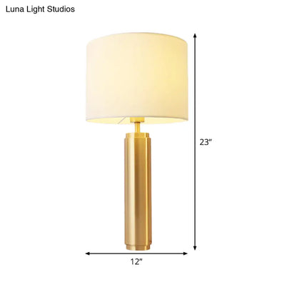 Contemporary White Nightstand Lamp: 1-Head Bedroom Table Light with Fabric Drum Shade