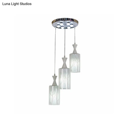 Contemporary White Pendant Lamp with Patterned Glass Shade - 3-Head Multifunctional Ceiling Light for Dining Room